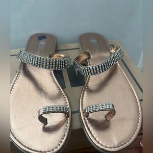 White Mountain Rose Gold Sandals with Rhinestones